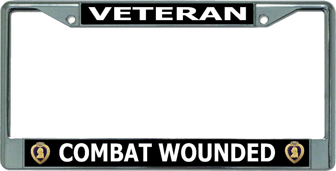 Purple Heart Combat Wounded Veteran Chrome License Plate Frame