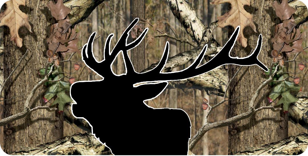 Elk Head Black Silhouette On Camo Photo License Plate