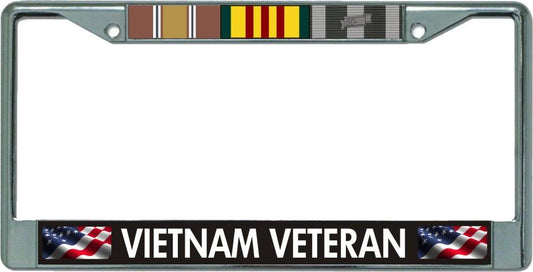 Vietnam Veteran American Flag Logo Chrome License Plate Frame