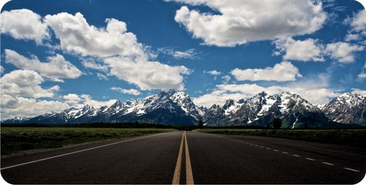 Highway To Snowy Mountains Photo License Plate