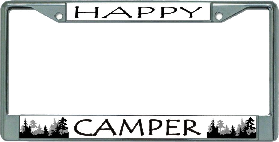 Happy Camper Chrome License Plate Frame