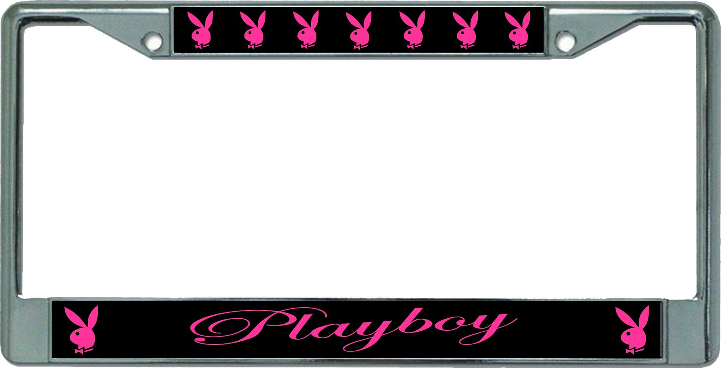 Playboy Script Chrome License Plate Frame