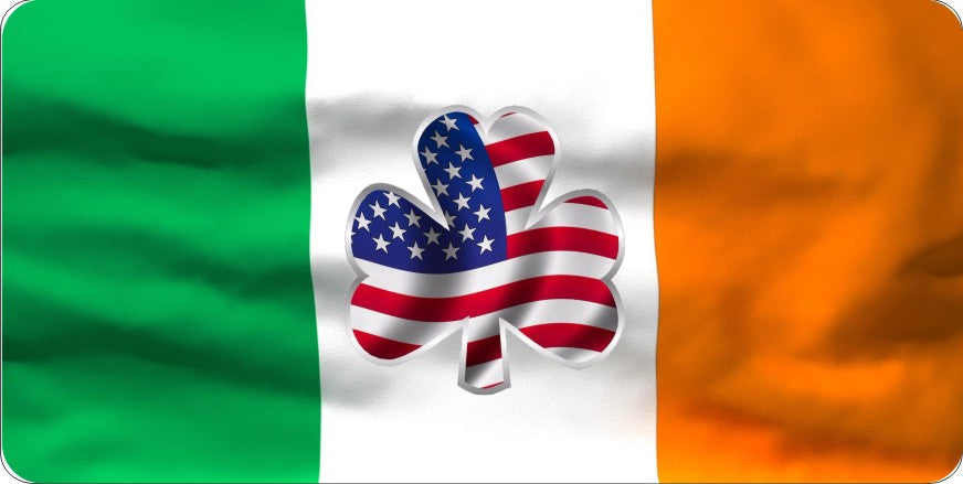 Irish Flag With U.S. Flag Shamrock Photo License Plate