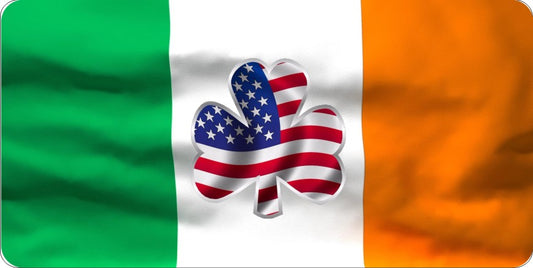 Irish Flag With U.S. Flag Shamrock Photo License Plate