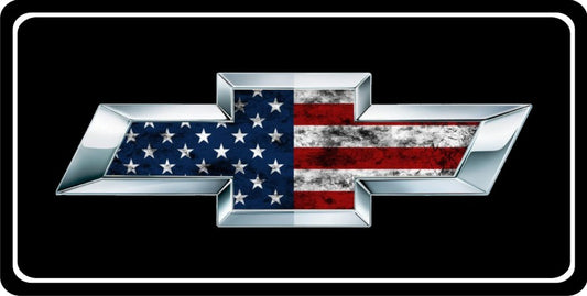 Chevy Bowtie US Flag On Black Photo License Plate