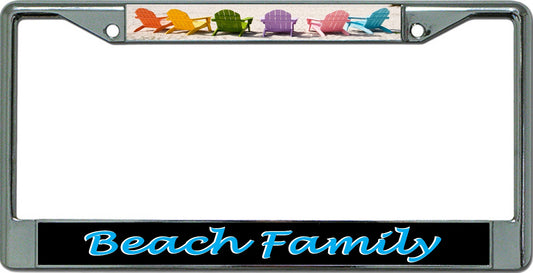 Beach Family Chrome License Plate Frame