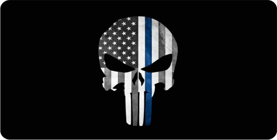 Punisher Skull Thin Blue Line Photo License Plate