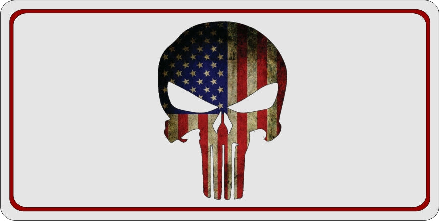 Punisher Skull American Flag Centered Photo License Plate