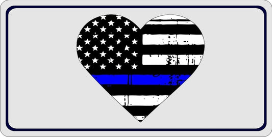 Thin Blue Line Heart Photo License Plate