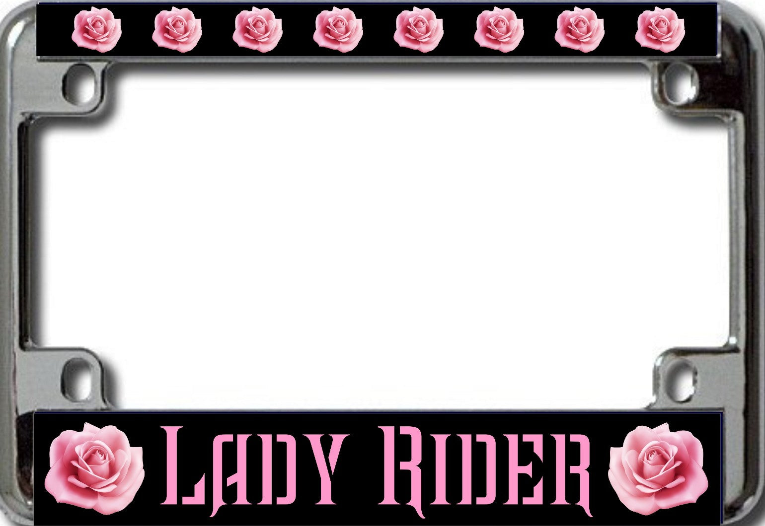 Pink Rose Lady Rider Motorcycle License Plate Frame