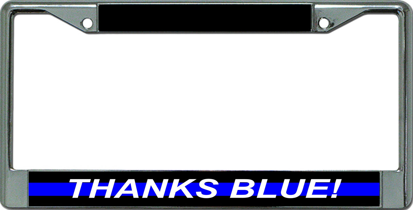 Thanks Blue Chrome License Plate Frame