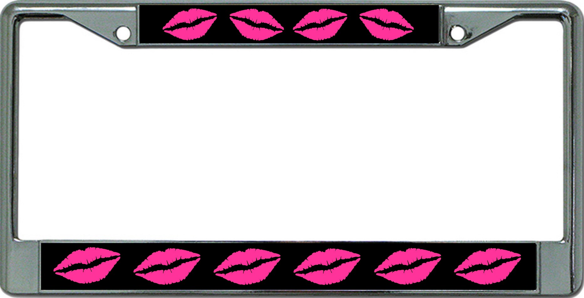 Pink Lips Chrome License Plate Frame