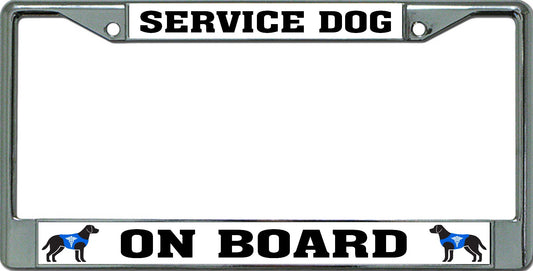 Service Dog On Board Chrome License Plate Frame