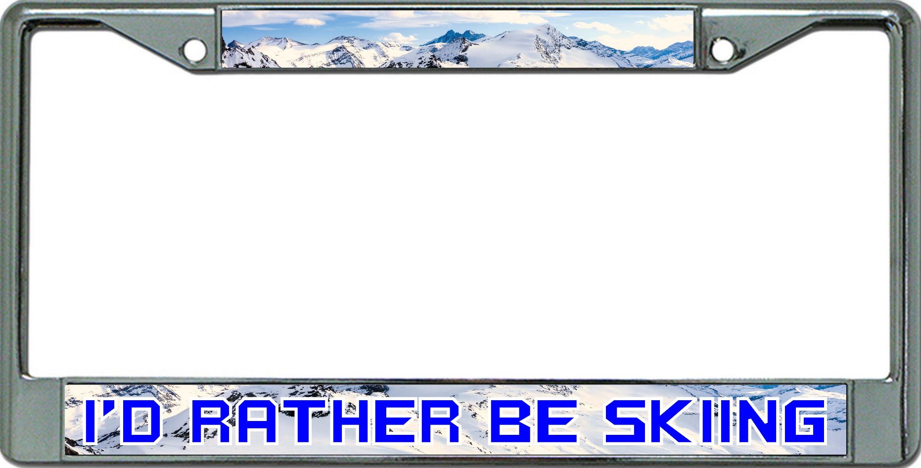 I'D Rather Be Skiing Chrome License Plate Frame