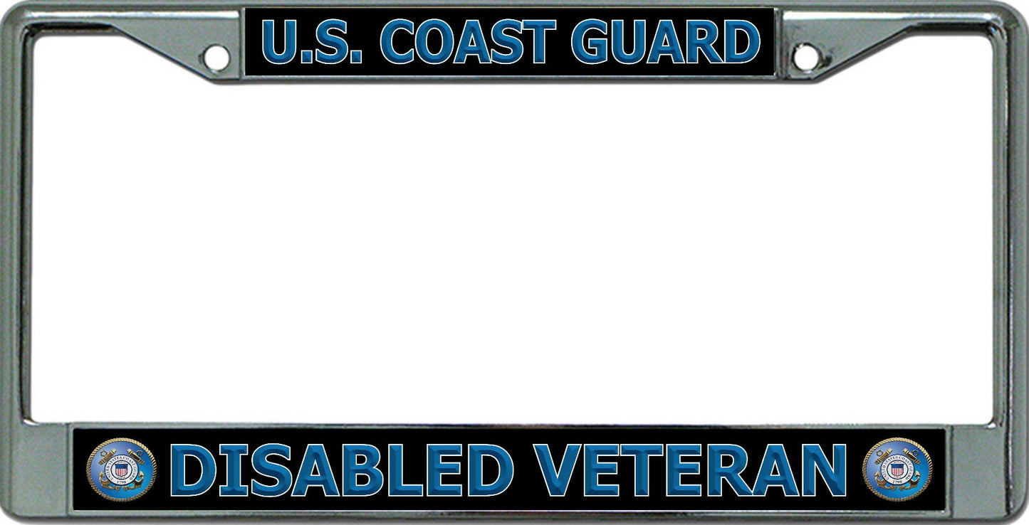 U.S. Coast Guard Disabled Veteran Chrome License Plate Frame