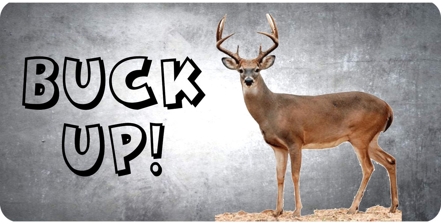 Buck Up On Grey Photo License Plate