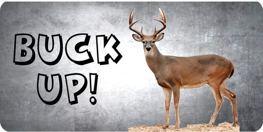 Buck Up On Grey Photo License Plate