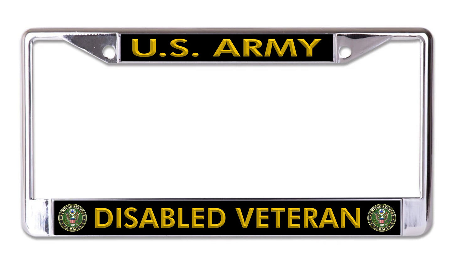 U.S. Army Disabled Veteran With Logo Chrome License Plate Frame