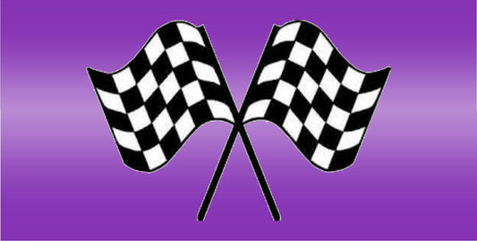 Racing Flags On Purple Centered Photo License Plate