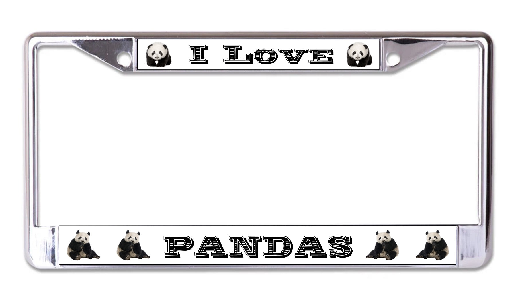 I Love Pandas Chrome License Plate Frame