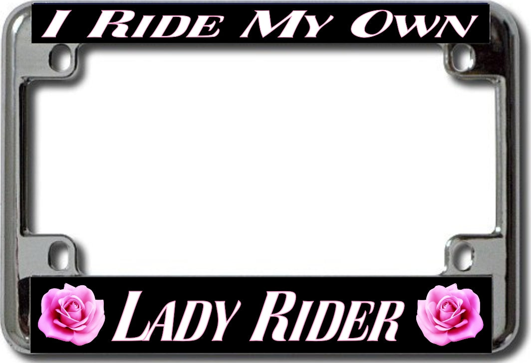 Lady Rider Pink Rose Chrome Motorcycle License Plate Frame