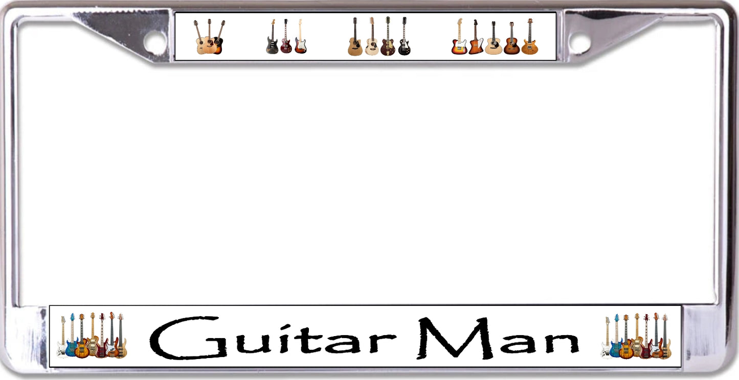 Guitar Man Chrome License Plate Frame