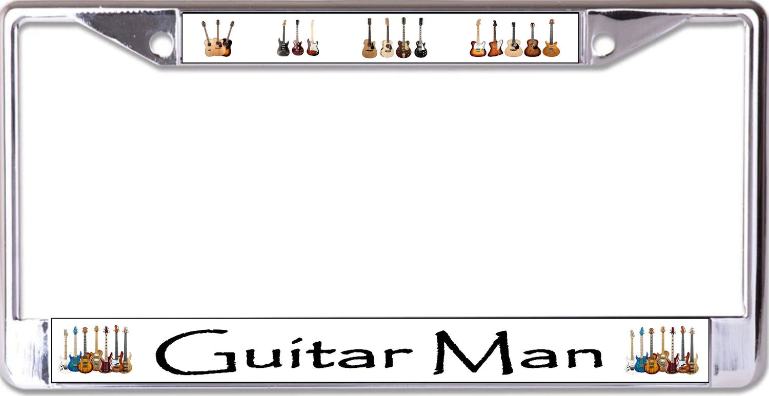 Guitar Man Chrome License Plate Frame
