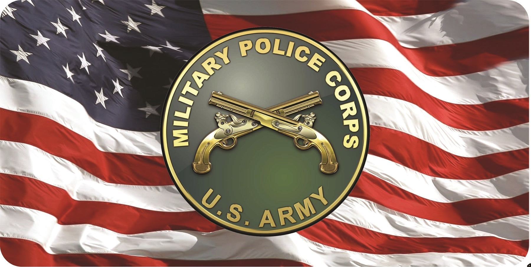 U.S. Army Military Police On U.S. Flag Photo License Plate