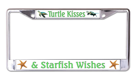 Turtle Kisses And Starfish Wishes Chrome License Plate Frame