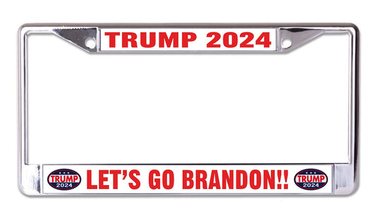 Lets Go Brandon Trump 2024 Chrome License Plate Frame