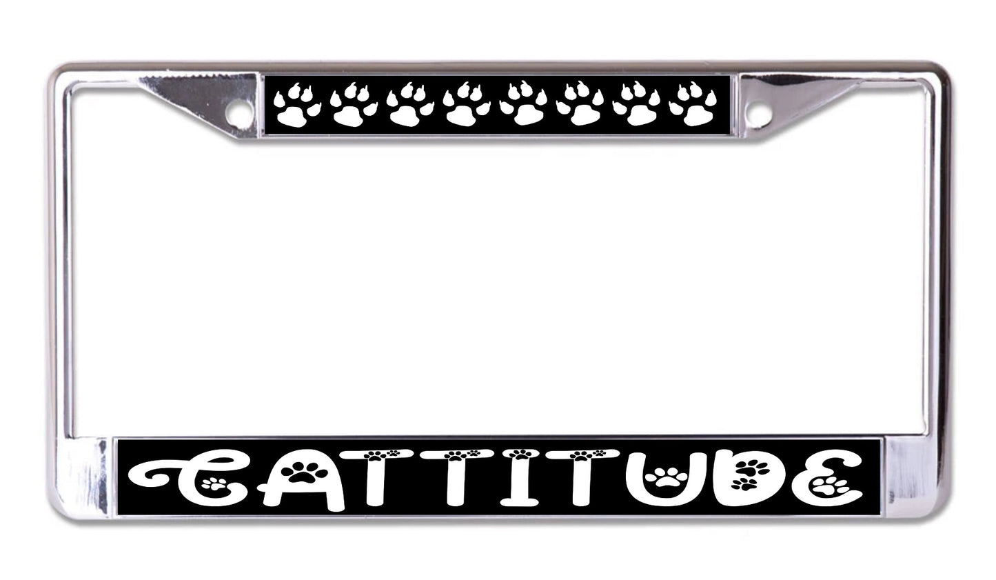 Cattitude Chrome License Plate Frame