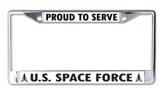 U.S. Space Force Proud To Serve Chrome License Plate Frame