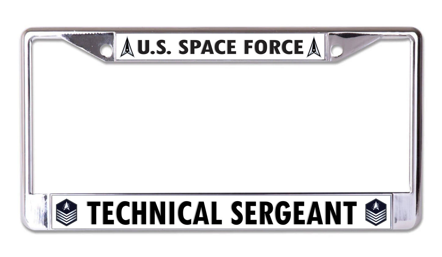 U.S. Space Force Technical Sergeant Chrome License Plate Frame