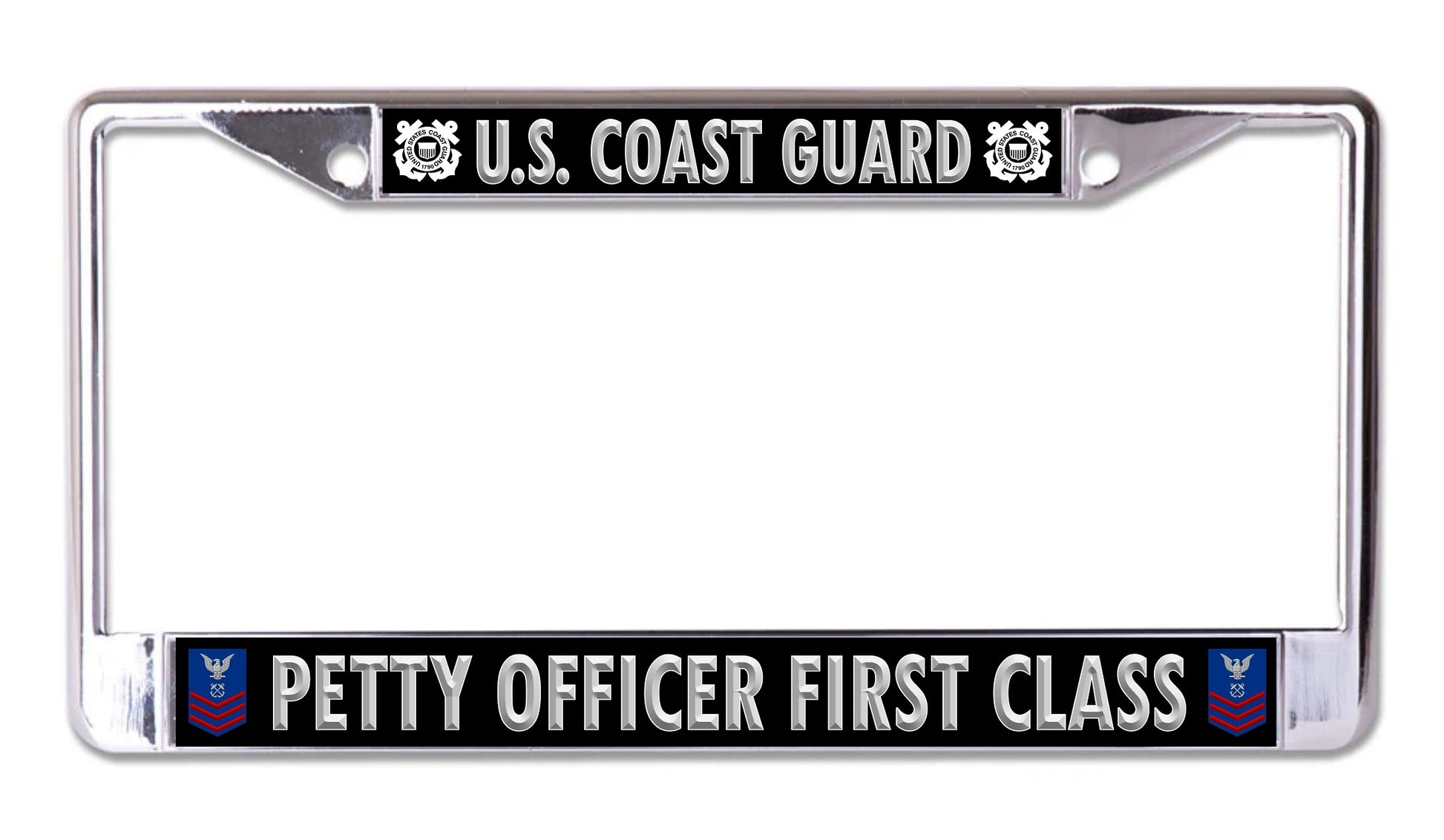 U.S. Coast Guard Petty Officer First Class Chrome Frame