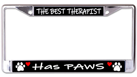 The Best Therapist Has Paws Chrome License Plate Frame