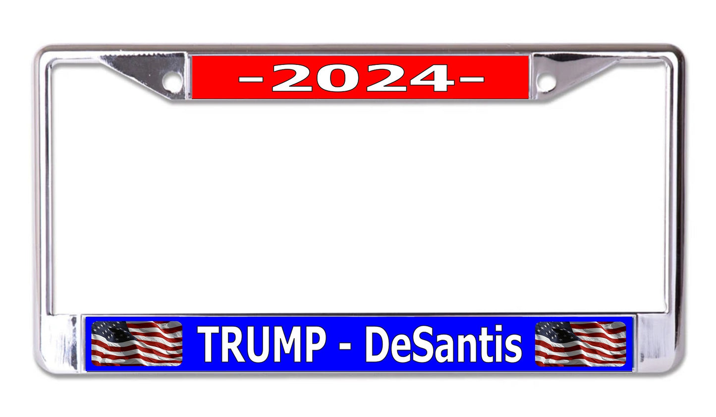 Trump DeSantis 2024 Chrome License Plate Frame