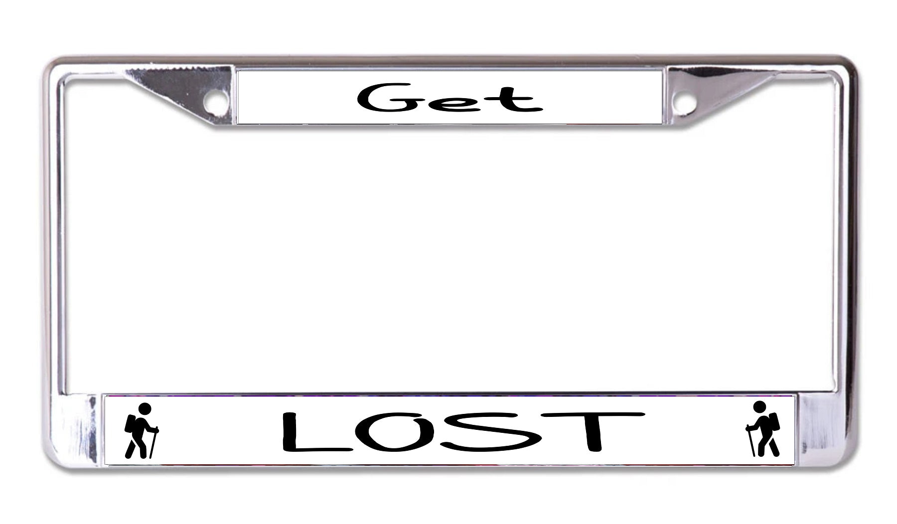 Hiking Get Lost Chrome License Plate Frame