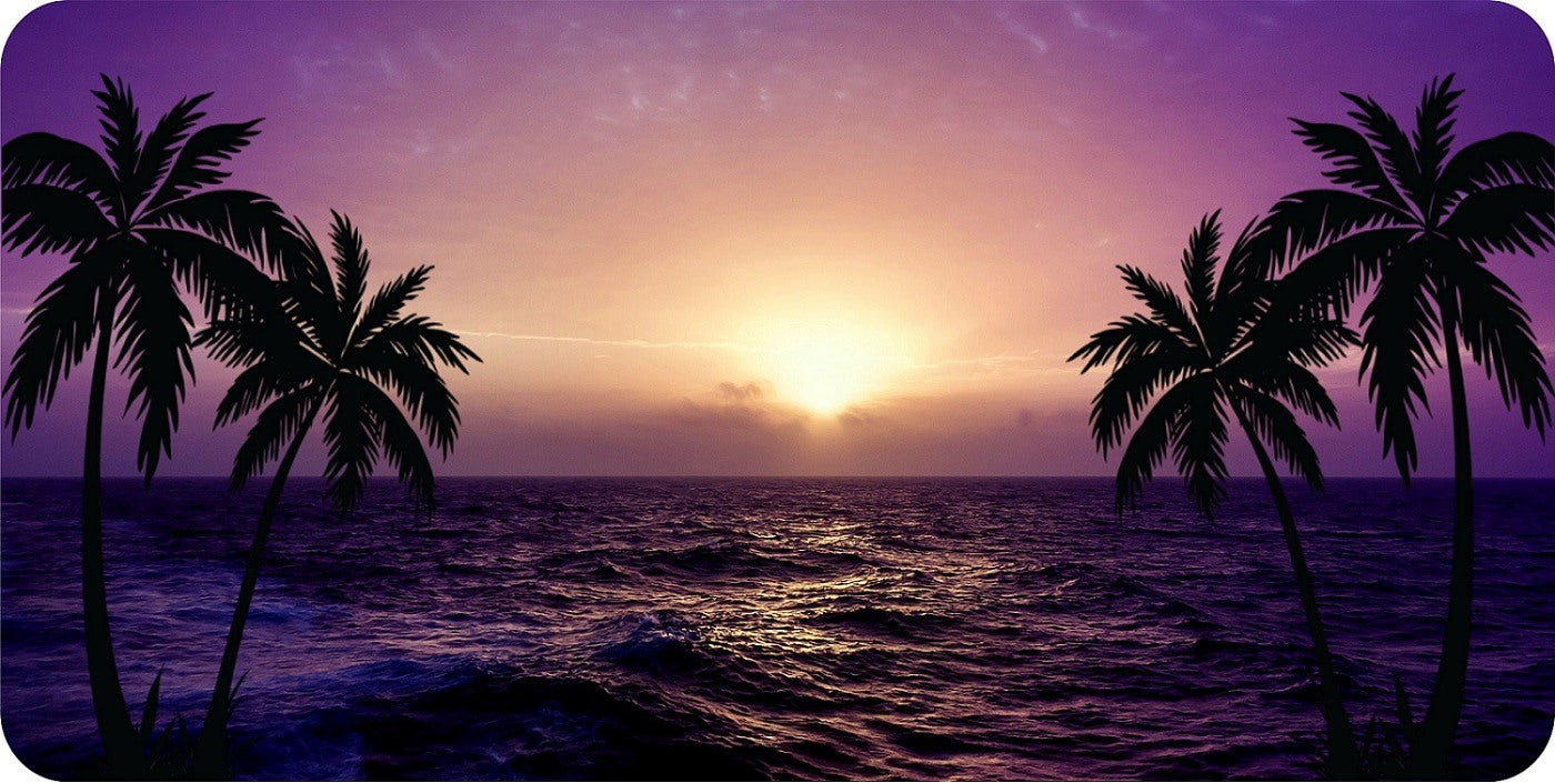 Purple Beach Palm Scene Photo License Plate