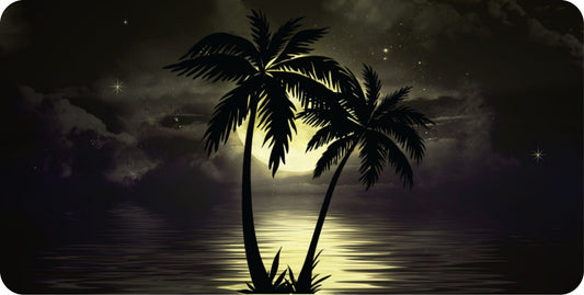 Yellow Moon Palm Tree Photo License Plate