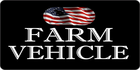 Farm Vehicle On Black With U.S. Flag Photo License Plate