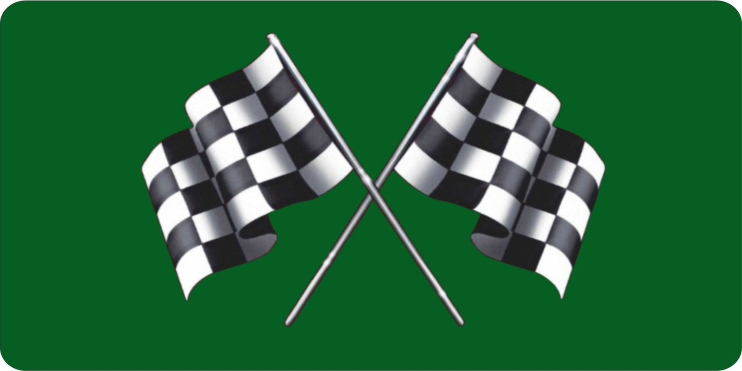 Racing Flags On Green Photo License Plate