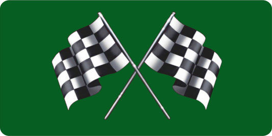 Racing Flags On Green Photo License Plate