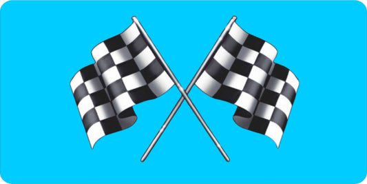 Racing Flags On Light Blue Photo License Plate