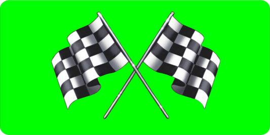 Racing Flags On Lime Green Photo License Plate