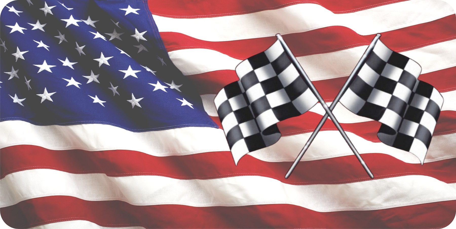 Racing Flags On U.S. Flag Photo License Plate