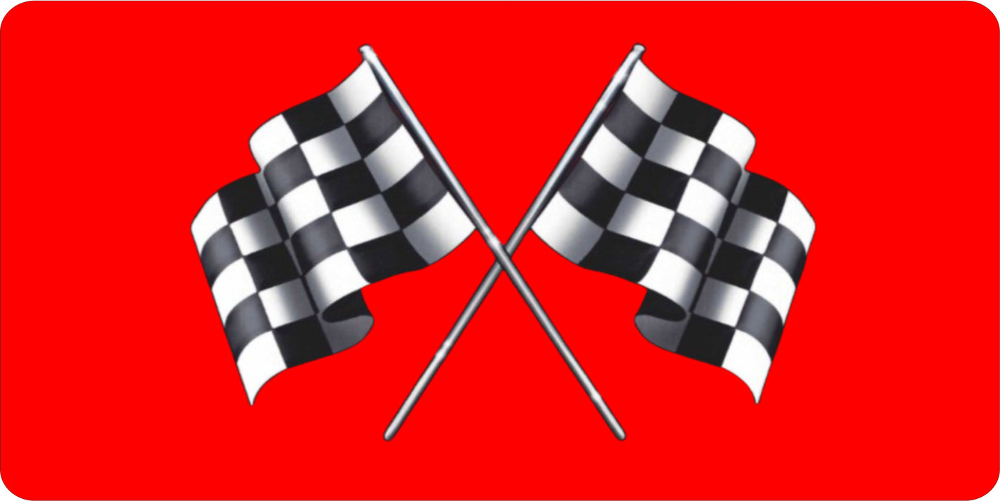 Racing Flags On Red Photo License Plate