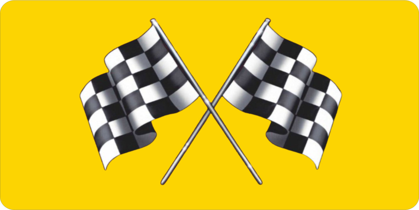 Racing Flags On Yellow Photo License Plate