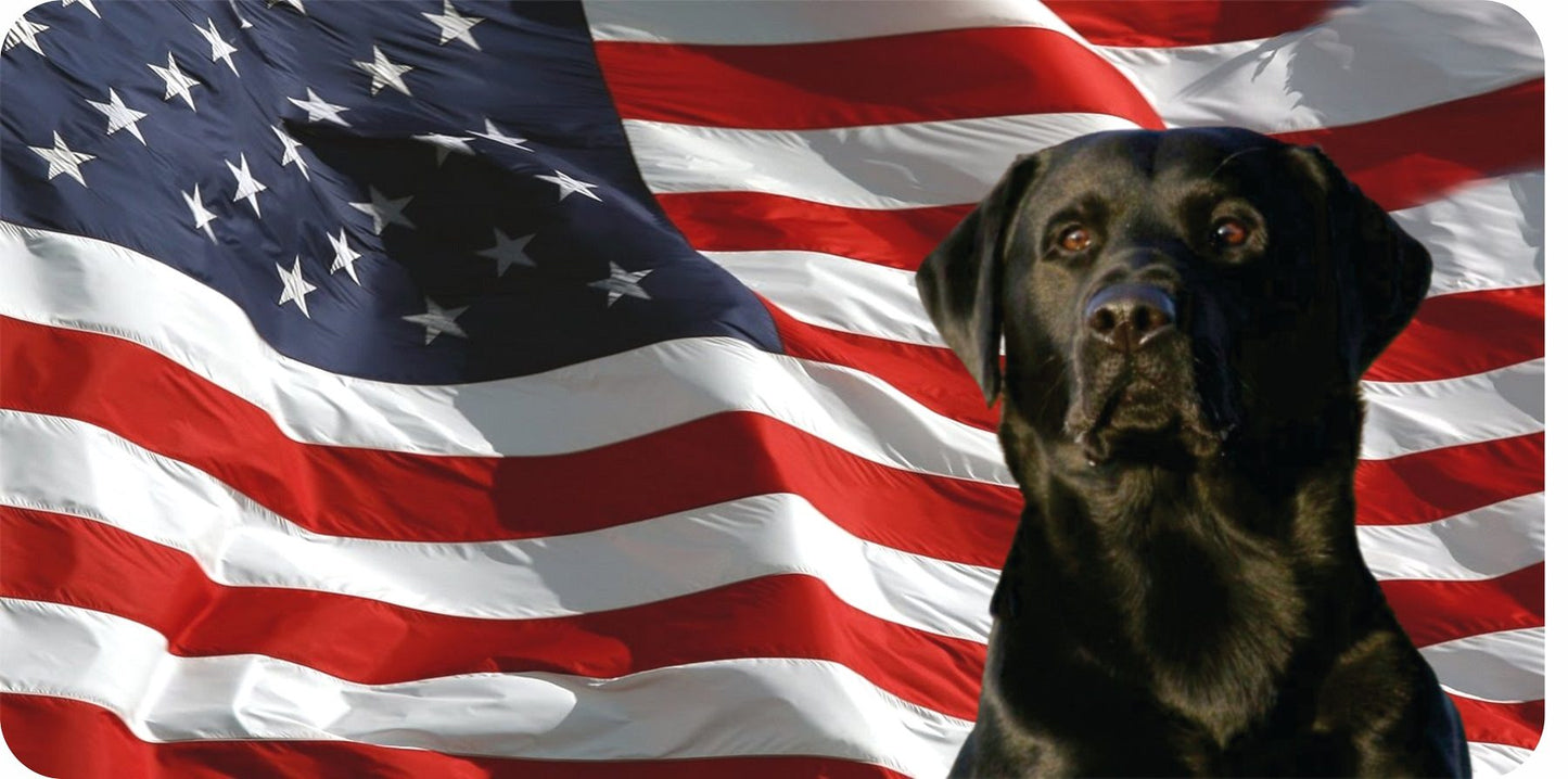 Black Lab On U.S. Flag Photo License Plate