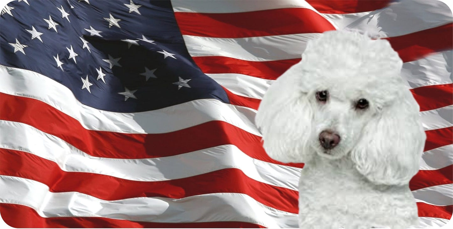 Poodle On U.S. Flag Photo License Plate