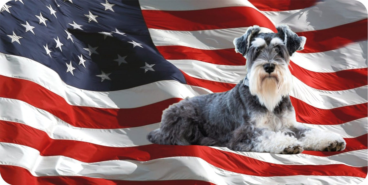 Schnauzer On U.S. Flag Photo License Plate